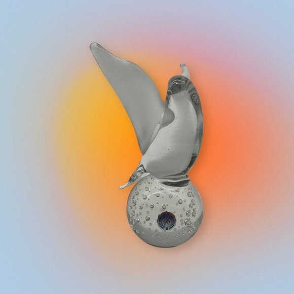 I W Rice and Company Solid Clear Art Glass Dove Paperweight with Frosted Wings - Picture 6 of 16